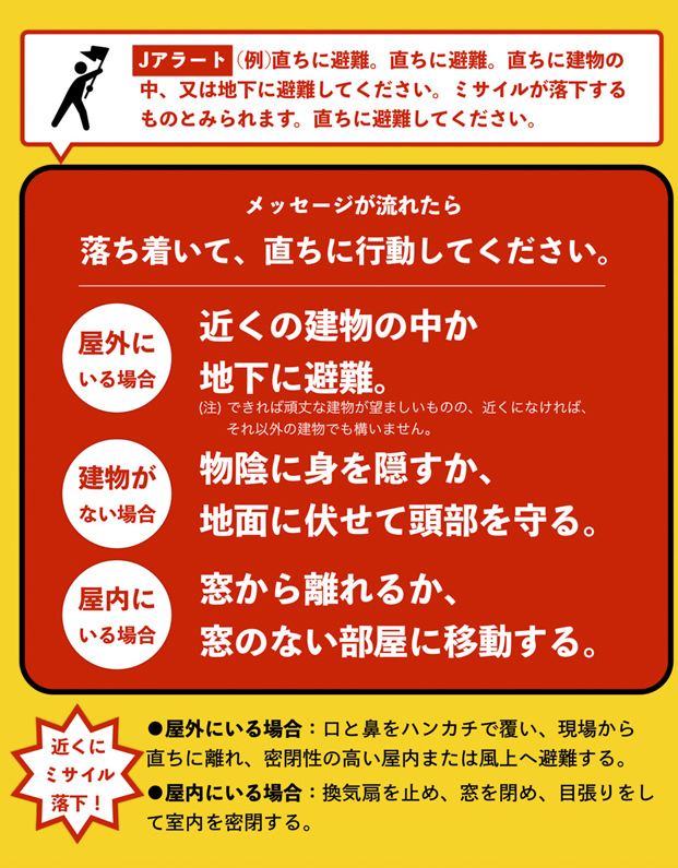 メッセージが流れたら落ち着いて、直ちに行動してください。