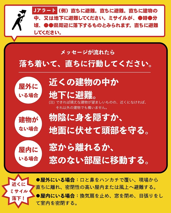 メッセージが流れたら落ち着いて、直ちに行動してください。