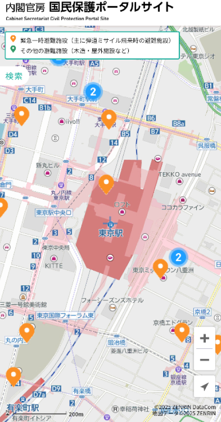 地図上で避難施設を確認
